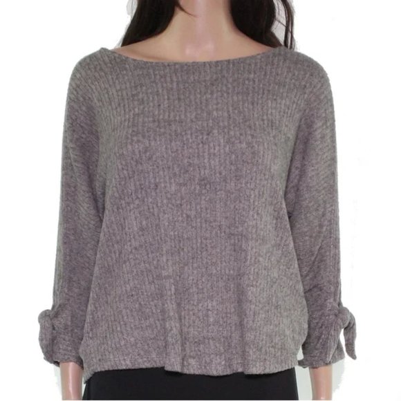 Bobeau Taupe 3/4 Tied Sleeve Deep Knit Cozy Top, Size Small - Picture 1 of 6